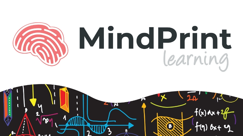 Mindprint Learning logo with mathematics symbols in a wave underneath the logo